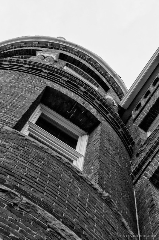 A black and white photograph of Barge Hall at Central Washington University in Ellensburg, Washington.