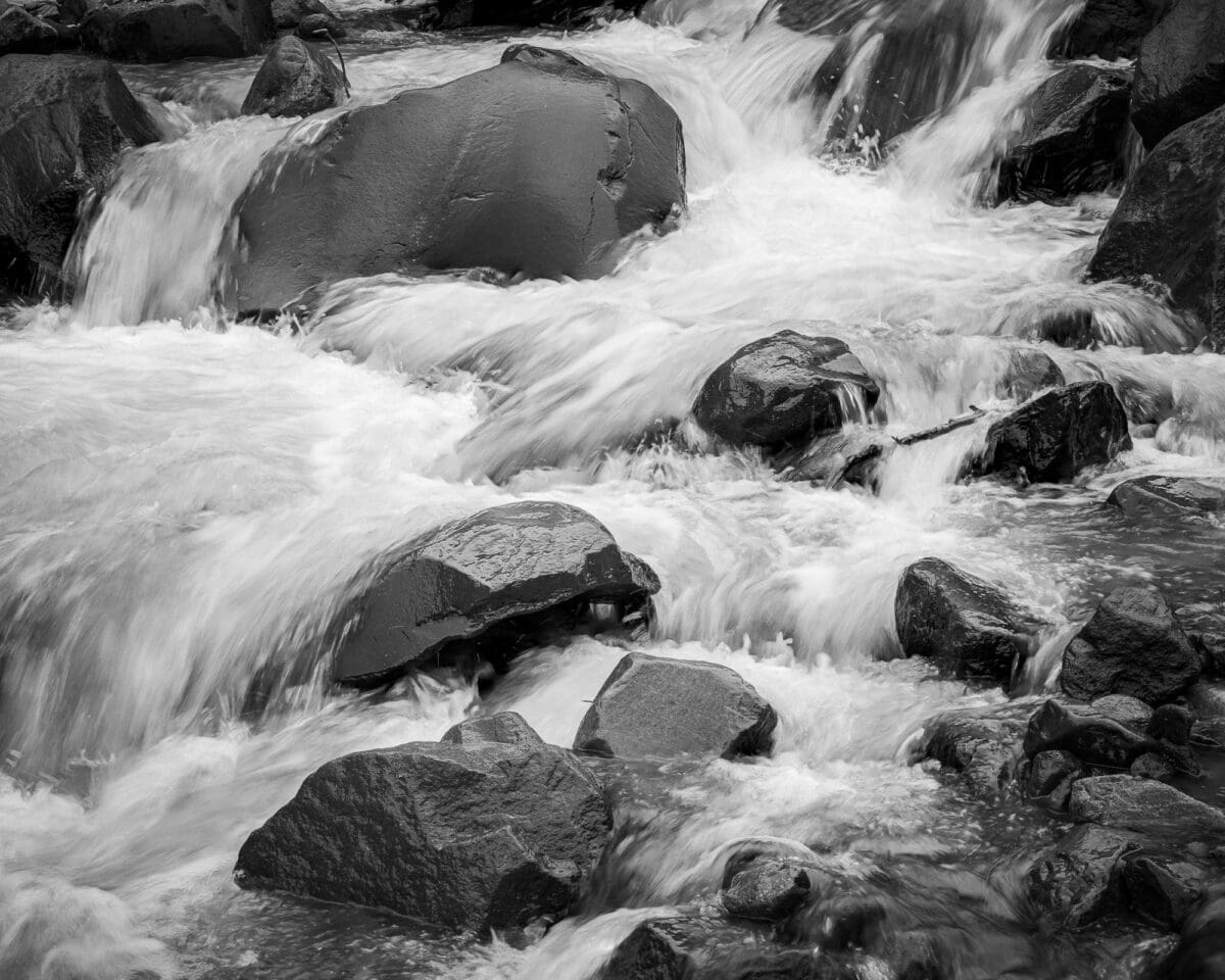 Escape the hustle and bustle of everyday life with this stunning photograph capturing the serene beauty of nature. The interplay of light and shadow in this intimate landscape of a mountain stream in Mt Rainier National Park will transport you to a place of tranquility. Hang this piece in your home or office and indulge in the peaceful allure of nature every day.