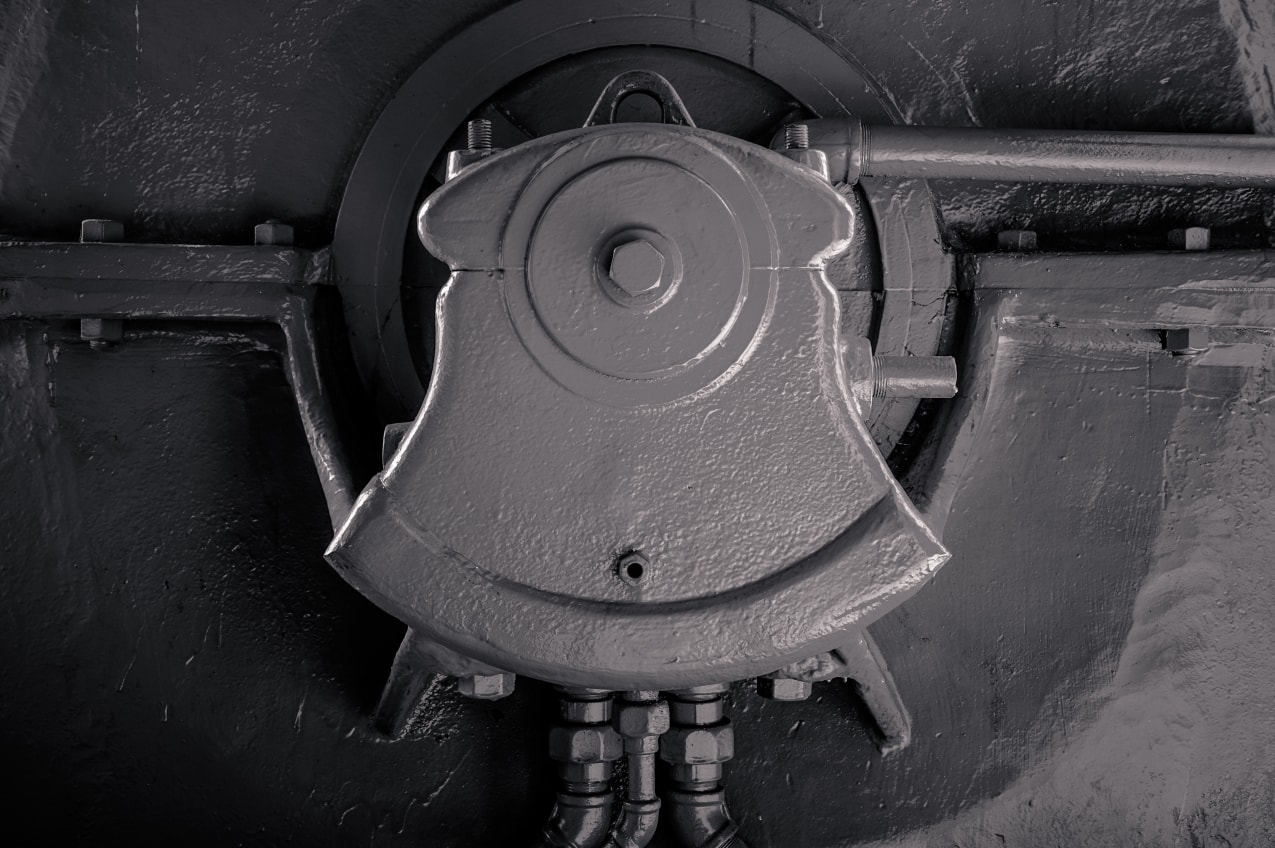 A black and white photograph of the old industrial machinery at Gas Works Park, Seattle, Washington.